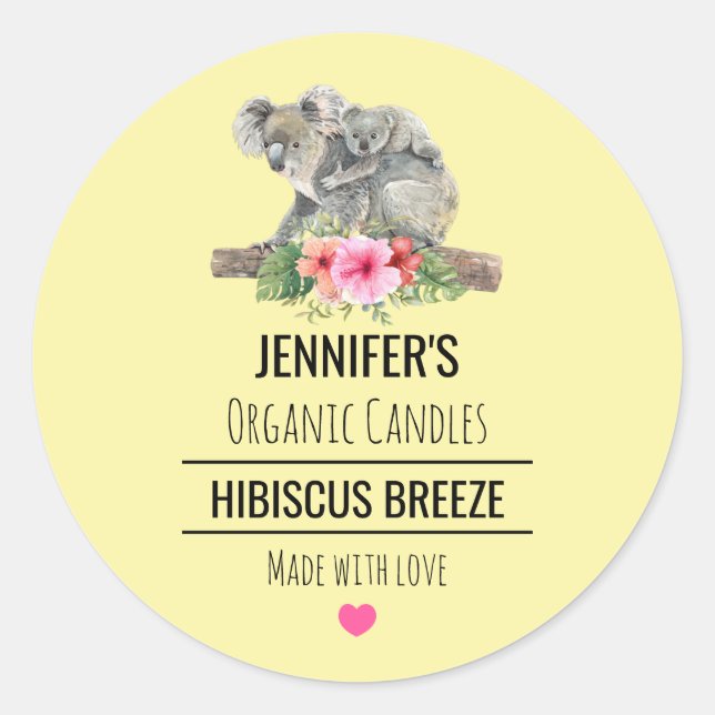 Wasserfarbe Koala Bears Niedliche Seife oder Candl Runder Aufkleber (Vorderseite)