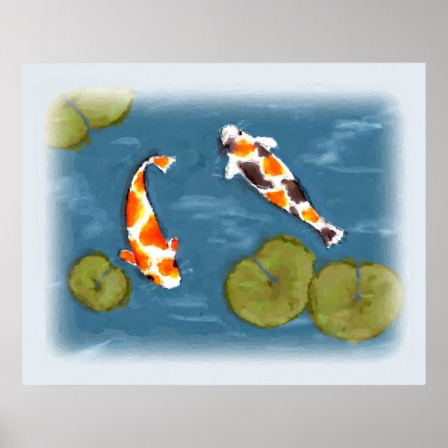 Wasserfarbe Koi Teich Poster drucken (Vorne)