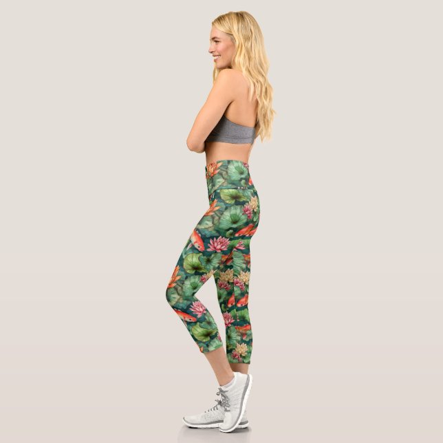 Wasserfarbe Koi & Wasser Lilie Hochgebirge Capris (Links)