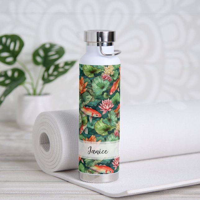 Wasserfarbe Koi & Wasser Lilien Name Wasser Flasch Trinkflasche (Yoga)