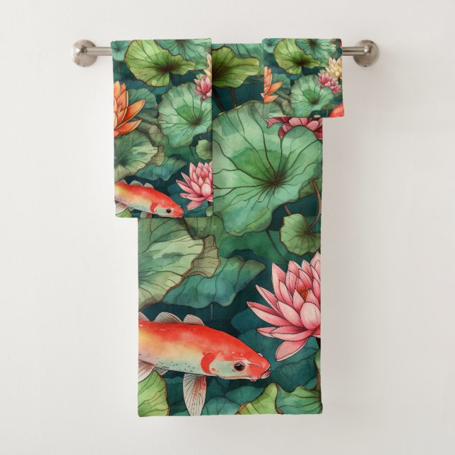 Wasserfarbe Koi & Water Lilie Handtuchhandtuch Set (Insitu)