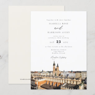 Wasserfarbe Kraków Skyline Gebäude Hochzeit Einladung