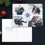 Wasserfarbe Kristall Blauer Snowflake 4 Fotomateri Feiertagspostkarte<br><div class="desc">Dieses fröhliche und festliche Collage Design mit vier Fotomaterien mit einem weißen Kreis in der Mitte und einer kunstvollen Aquarellschneeflocke im blauen Kristall-Stil mit gekrümmten Textfeldern.</div>