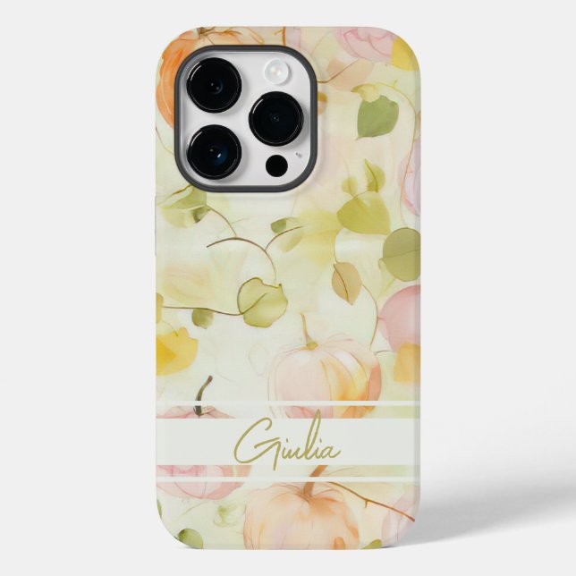 Wasserfarbe Kürbisfall-Design mit Namen Case-Mate iPhone 14 Pro Hülle (Rückseite)