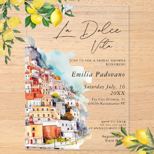 Wasserfarbe La Dolce Vita Italienisches Brautparty Acryleinladungen
