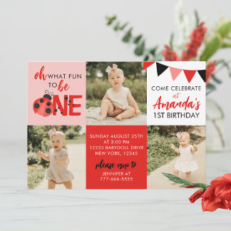 Wasserfarbe Ladybug 3 Foto Einladung zum Geburtsta