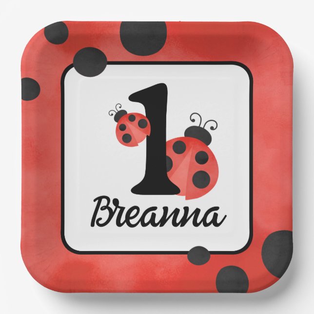 Wasserfarbe Ladybug Birthday Square Party Pappteller (Vorderseite)
