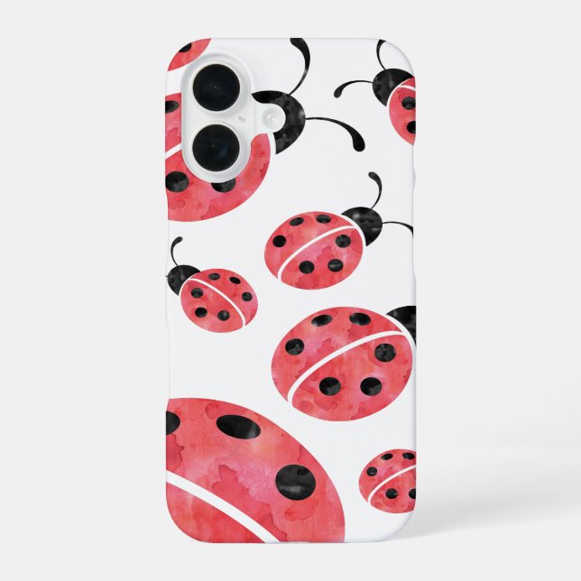 Wasserfarbe Ladybug Muster iPhone 16 Hülle (Rückseite)