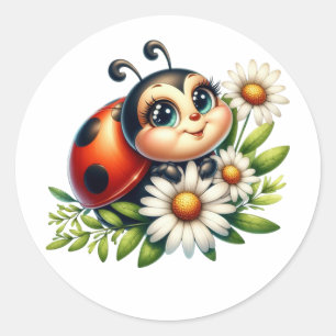 Wasserfarbe Ladybug Runder Aufkleber