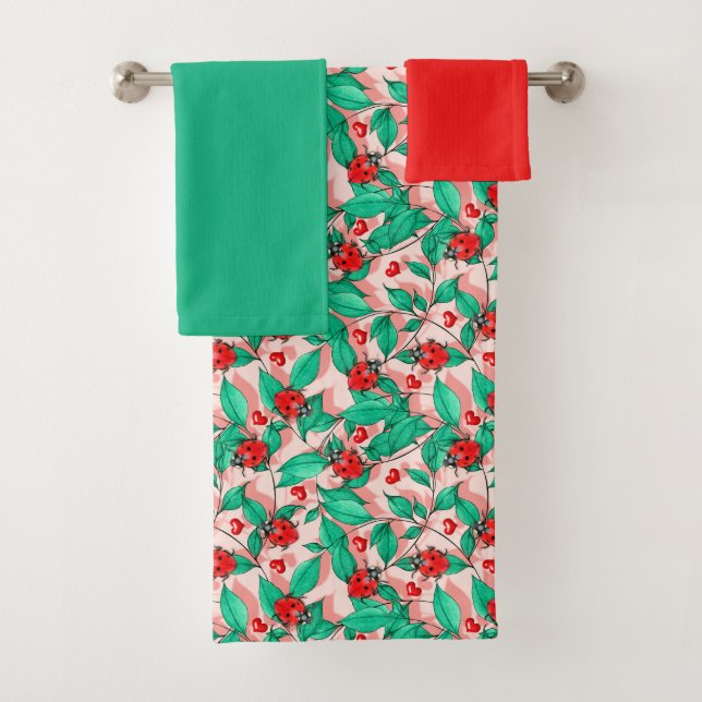 Wasserfarbe Ladybugs Badezimmer Handtuchhandtuch S Badhandtuch Set (Insitu)