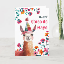 Wasserfarbe Lama Fuchsia Floral Happy Cinco de May Feiertagskarte