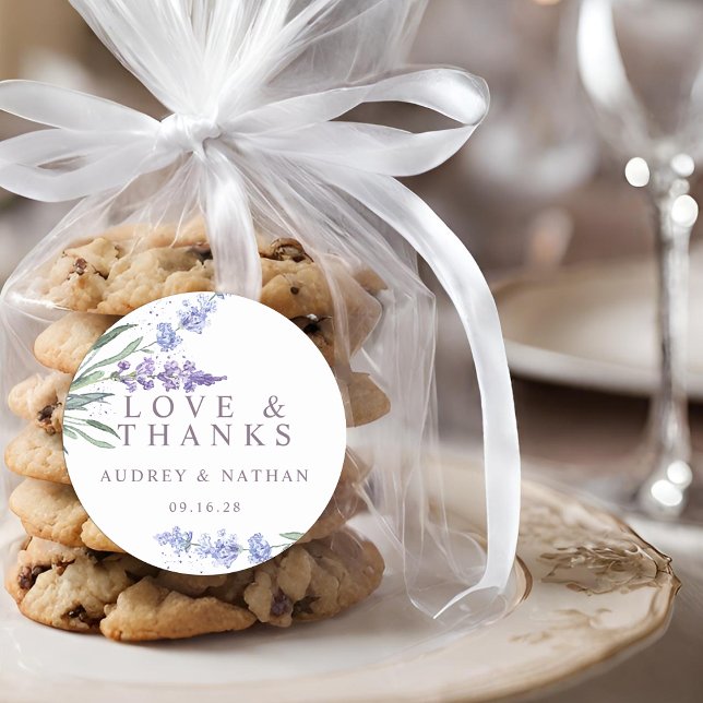 Wasserfarbe Lavender Blumenzwiese Vielen Dank Runder Aufkleber (Watercolor Lavender Floral Wedding Thank You Classic Round Sticker)