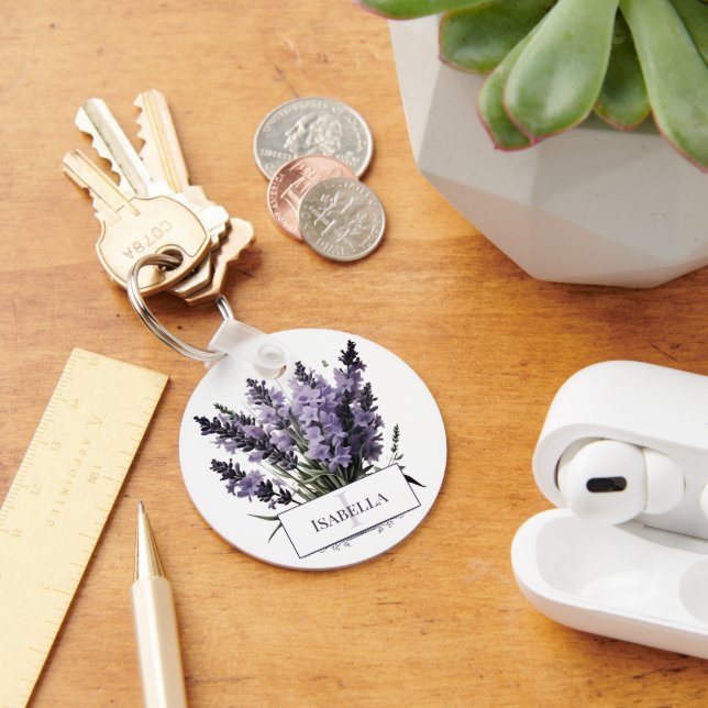 Wasserfarbe Lavender Bouquet Personalisiert Schlüsselanhänger (Schreibtisch)