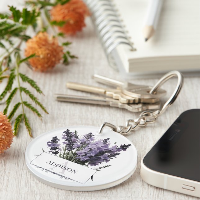 Wasserfarbe Lavender Bouquet Personalisiert Schlüsselanhänger (Vorderseite rechts)