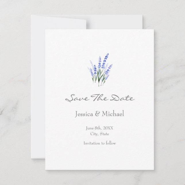 Wasserfarbe Lavender Bouquet Save the Date (Vorderseite)