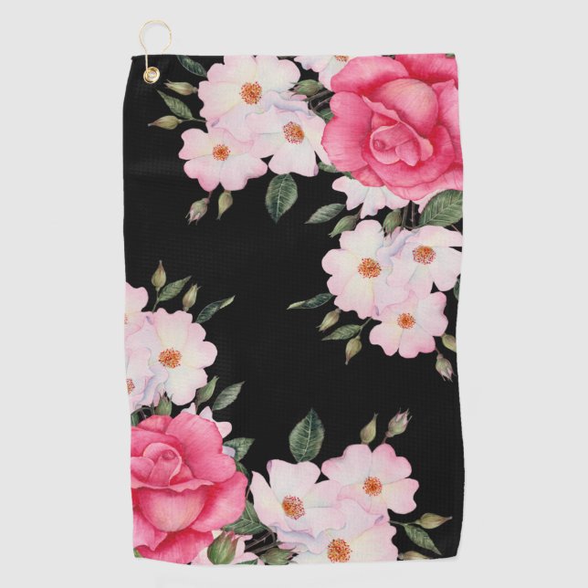 Wasserfarbe Lebende rosa weiße Rosen Moderne Schwa Golfhandtuch (Vorderseite)