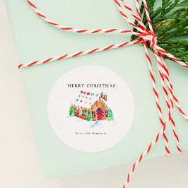 Wasserfarbe Lebkuchen Haus Frohe Weihnachten Niedl Runder Aufkleber