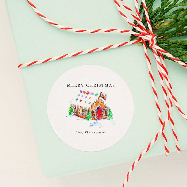 Wasserfarbe Lebkuchen Haus Frohe Weihnachten Niedl Runder Aufkleber (Von Creator hochgeladen)