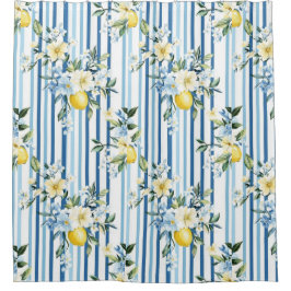 Wasserfarbe Lemon Blauer Streifen Duschvorhang