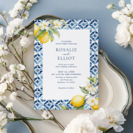 Wasserfarbe Lemon Blue Tile Italienische Hochzeit Einladung