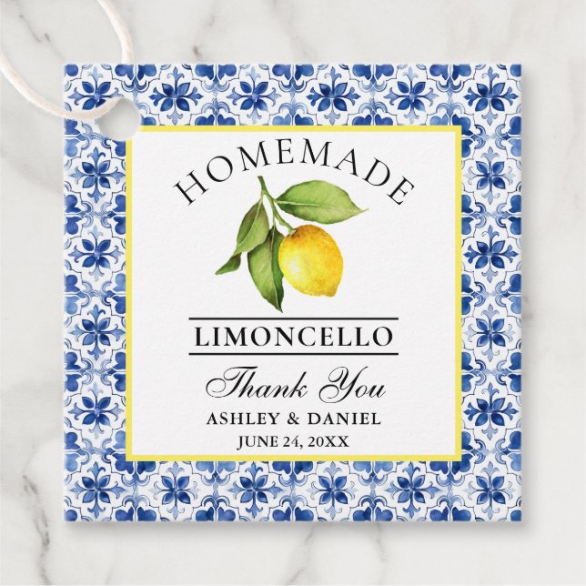 Wasserfarbe Lemon Blue Tile Limoncello Danke Geschenkanhänger (Vorderseite)
