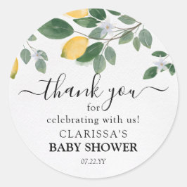 Wasserfarbe Lemon & Greenery Kinderdusche Danke Runder Aufkleber