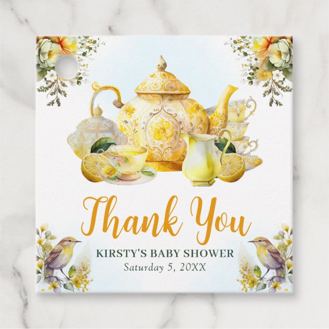 Wasserfarbe Lemon Tea Party Babydusche Geschenkanhänger (Vorderseite)