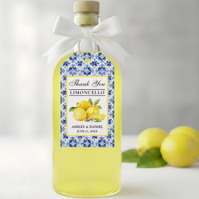 Wasserfarbe Lemons Blue Tile Limoncello Danke Geschenkanhänger (Customize to change text size, color or text style.)