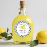 Wasserfarbe Lemons Blue Tile Limoncello Danke Runder Aufkleber<br><div class="desc">Elegante Wasserfarben Lemons auf Blue Tile Homemade Limoncello Hochzeit Danke Stickers</div>