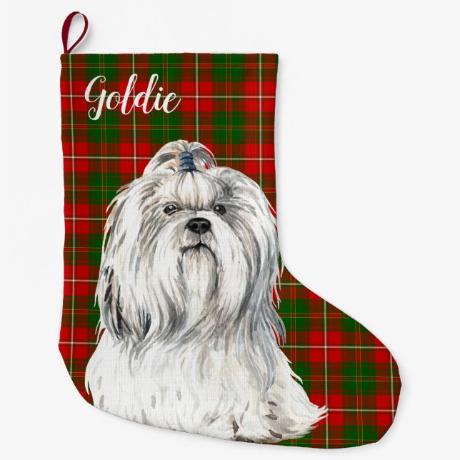 Wasserfarbe Lhasa Apso Dog Personalisiert Großer Weihnachtsstrumpf (Vorderseite)