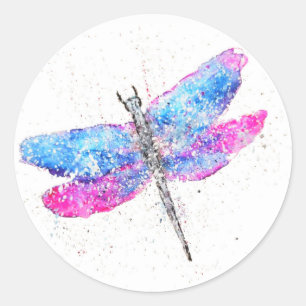 Wasserfarbe Libelle rosa blau Runder Aufkleber