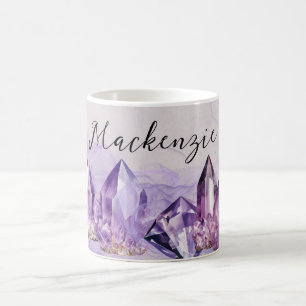 Wasserfarbe Lila Amethyst-Kristalle Kaffeetasse