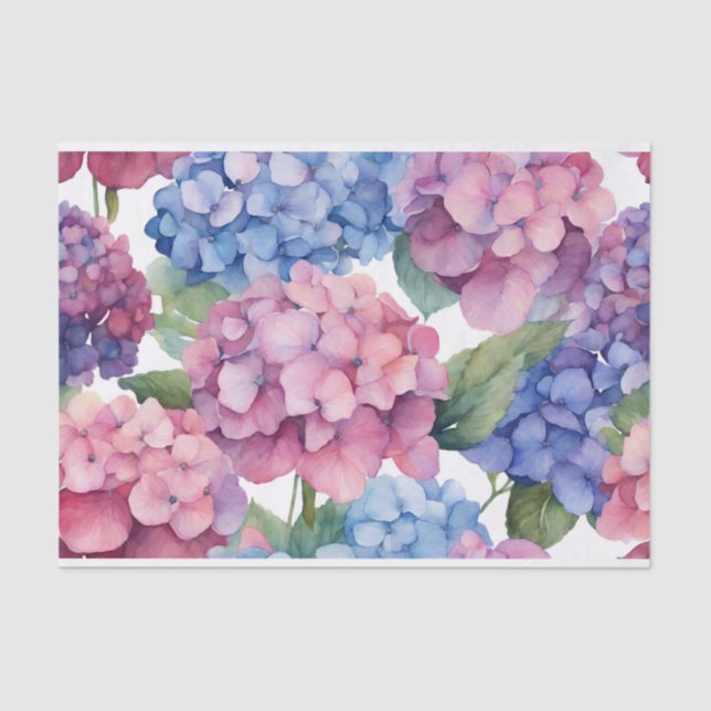 Wasserfarbe Lila, blau, rosa Hydrangea-Blume Seidenpapier (Vorderseite)