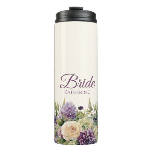 Wasserfarbe Lila Blume Bouquet-Bride- Thermosbecher