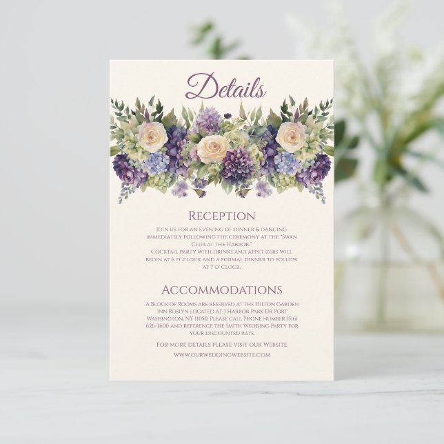 Wasserfarbe Lila Blume Bouquet-Wedding- Begleitkarte (Stehend Vorderseite)