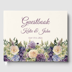 Wasserfarbe Lila Blume Bouquet-Wedding- Gästebuch