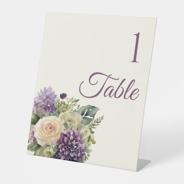Wasserfarbe Lila Blume Bouquet-Wedding- Sockelschild (Vorderseite)