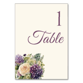 Wasserfarbe Lila Blume Bouquet-Wedding- Tischnummer