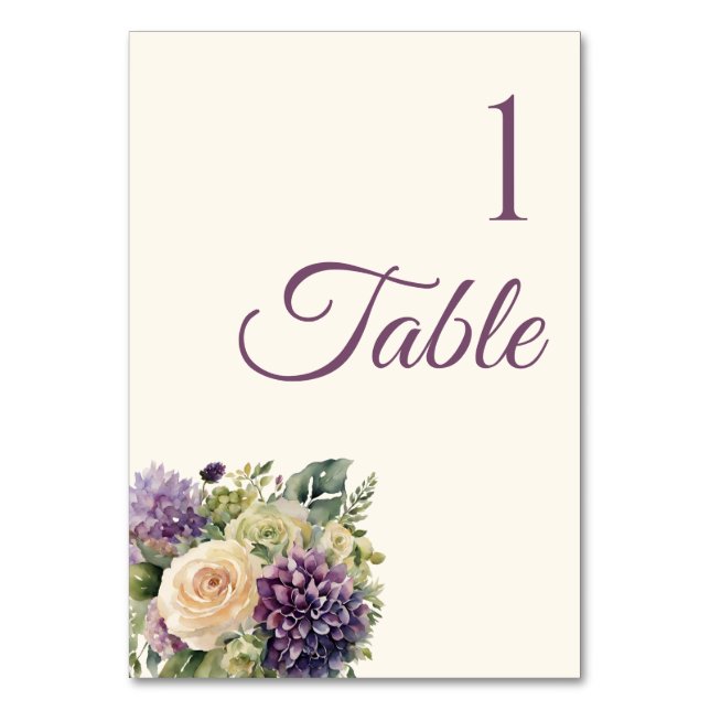 Wasserfarbe Lila Blume Bouquet-Wedding- Tischnummer (Vorderseite)