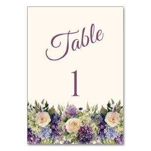 Wasserfarbe Lila Blume Bouquet-Wedding- Tischnummer