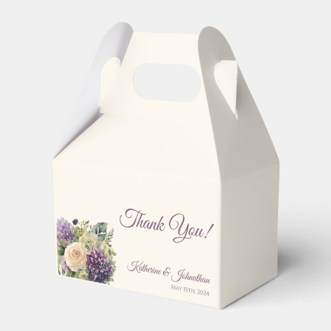 Wasserfarbe Lila Blume Bouquet-Wedding Vielen Dank Geschenkschachtel (Vorderseite)