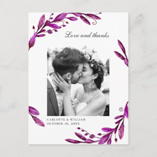 Wasserfarbe lila Blumenhochzeit Foto Vielen Dank Postkarte