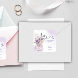 Wasserfarbe Lila Blumenhochzeit Vielen Dank Quadratischer Aufkleber