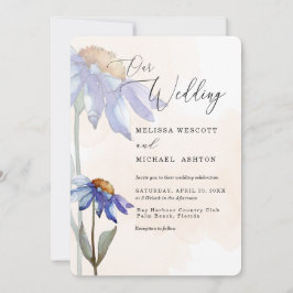 Wasserfarbe Lila Daisy Peach Rustic Wedding Einladung