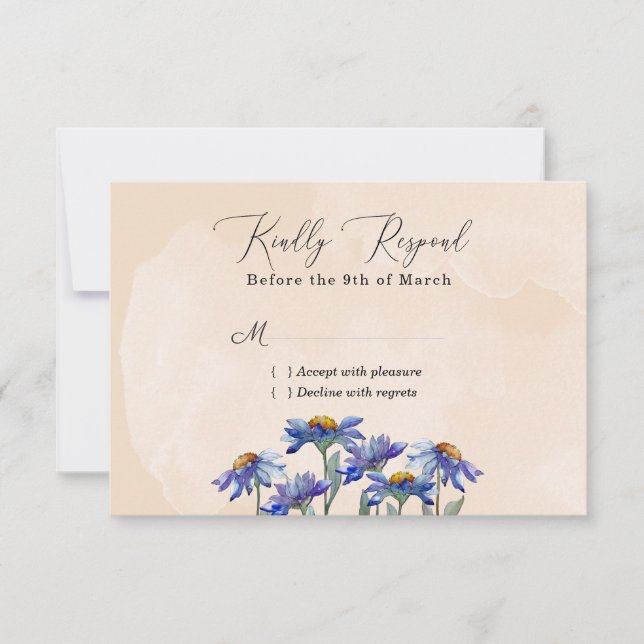 Wasserfarbe Lila Daisy Rustikale Hochzeit / Verans RSVP Karte (Vorderseite)