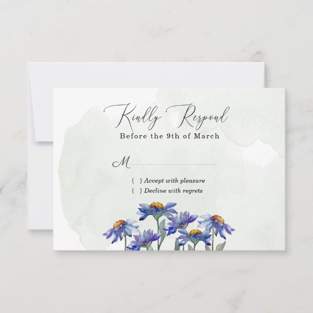 Wasserfarbe Lila Daisy Sage Grün Rustikale Hochzei RSVP Karte (Vorderseite)