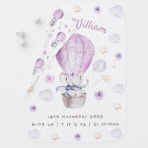 Wasserfarbe Lila Elephant Air Ballon Birth Stat