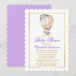 Wasserfarbe Lila Floral Ballon Baby Dusche Gold Einladung