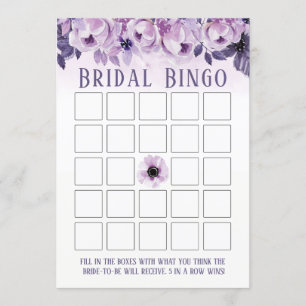 Wasserfarbe Lila florales Brautparty Bingo Einladung
