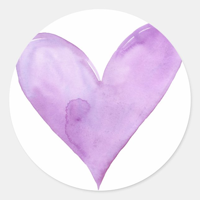 Wasserfarbe Lila Herz, Valentinherz Runder Aufkleber (Vorderseite)